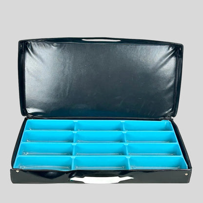 Black case with blue interior compartments on a white background