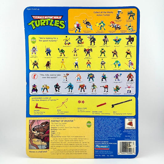 Back of a Teenage Mutant Ninja Turtles toy packaging with character illustrations and text.