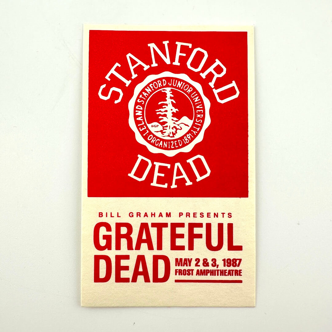 Ticket for Grateful Dead concert at Stanford University with red and beige design.