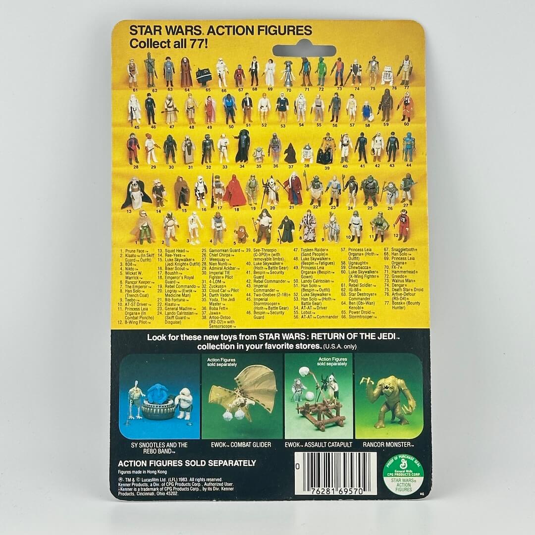 Star Wars action figures packaging with character illustrations and text on a yellow and black background.
