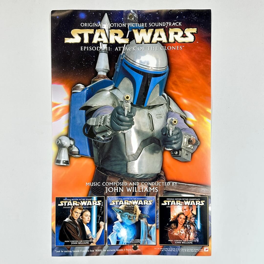 Star Wars soundtrack packaging with Jengo Fett figure on a white background