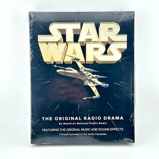 Packaging for Star Wars Radio Drama cassette tape set wrapped in plastic against a white background.