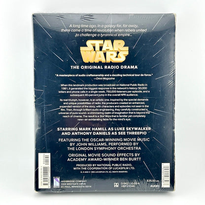 Packaging for Star Wars Radio Drama cassette tape set wrapped in plastic against a white background.