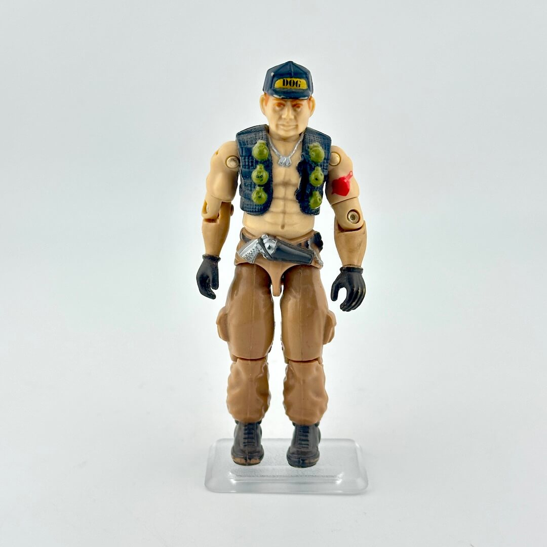 Action figure with tactical vest and helmet on a white background