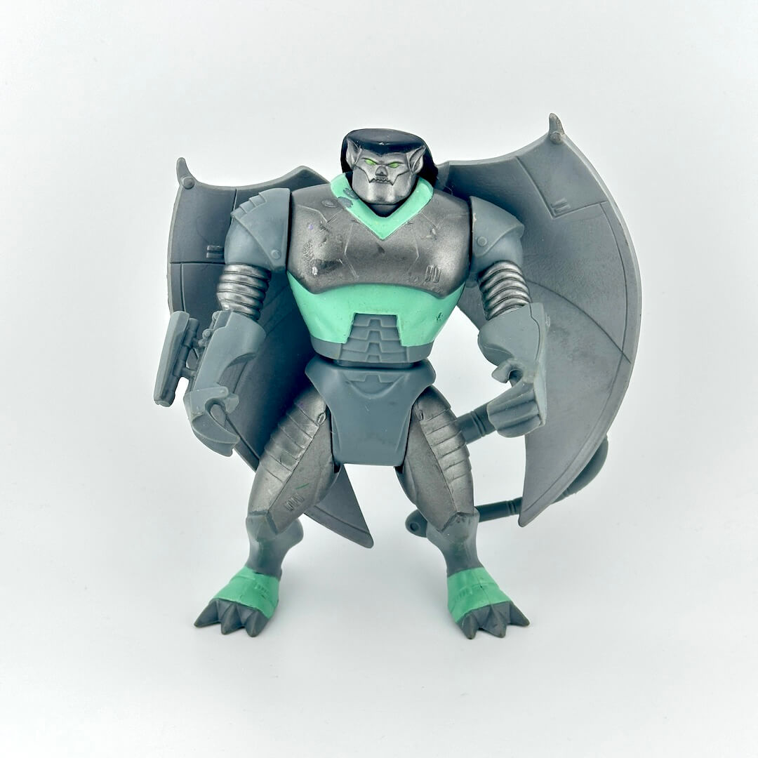 Gray humanoid robot gargoyle figure on white background. 