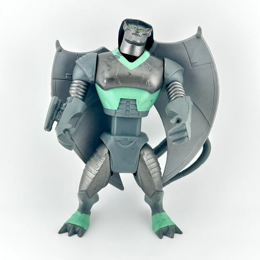 Gray humanoid robot gargoyle figure on white background. 