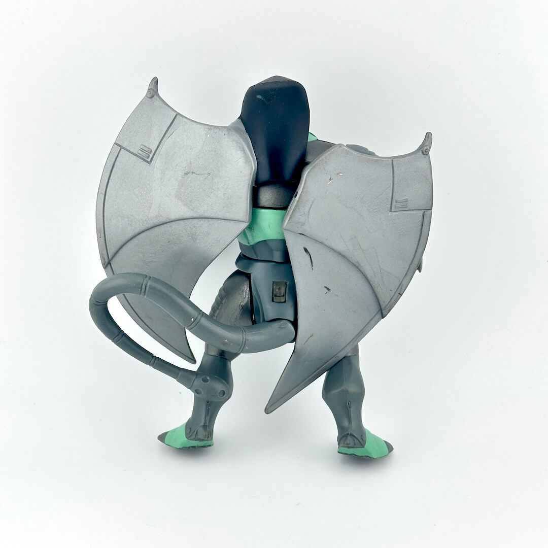 Gray humanoid robot gargoyle figure on white background. 