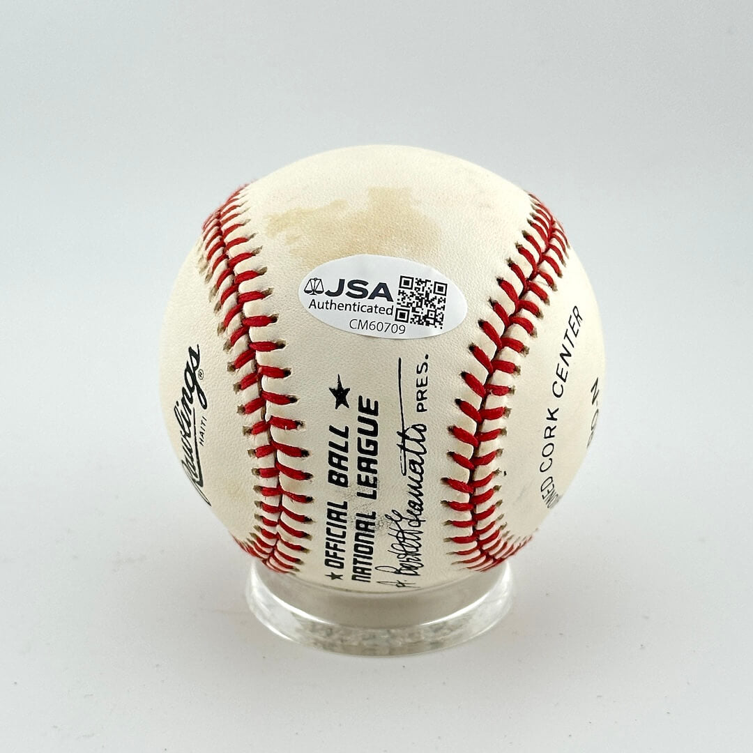 Baseball with visible branding on a white background