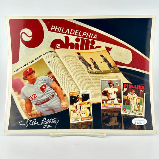 Photograph of memorabilia collage featuring signature of player, JSA authentication sticker in corner. 
