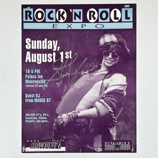 Rock N Roll Expo lettering on top with picture of Steven Tyler wearing a hat and sunglasses. Signature is centered on poster.