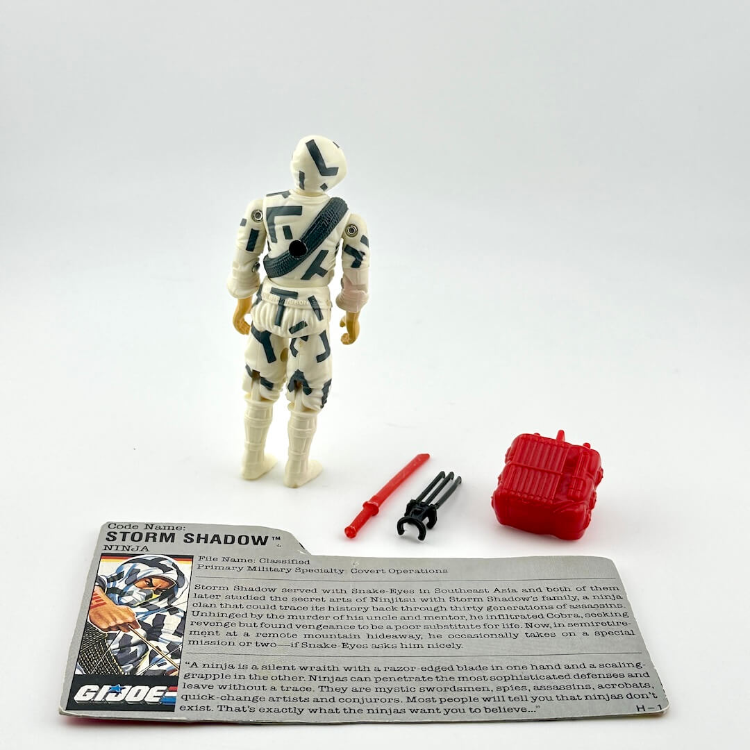 G.I. Joe Storm Shadow action figure with accessories and card on a white background