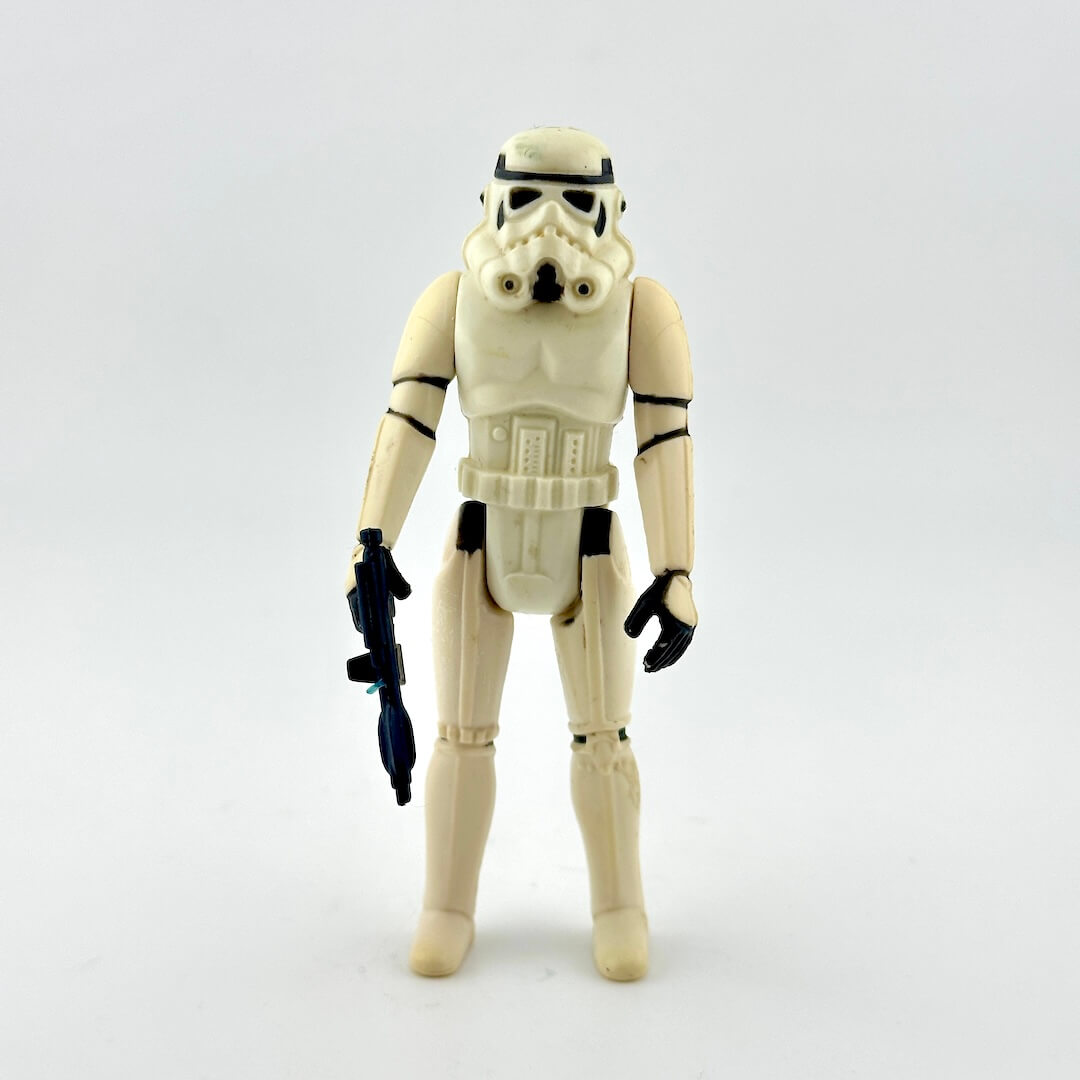Star Wars stormtrooper action figure on a white background