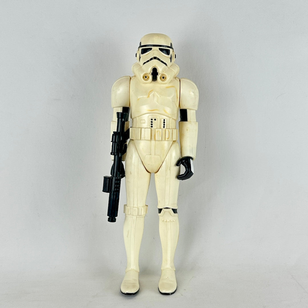Stormtrooper figure from Star Wars on a gray background