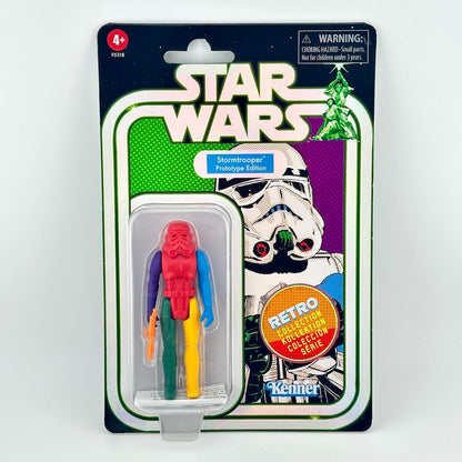 Star Wars Stormtrooper action figure with various colored body parts still sealed in original blister packaging. 