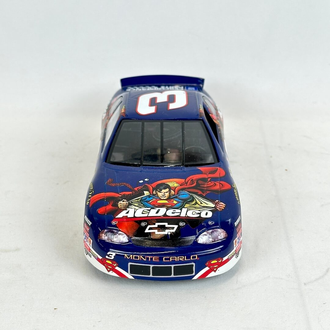 Model car with Superman-themed livery on a white background