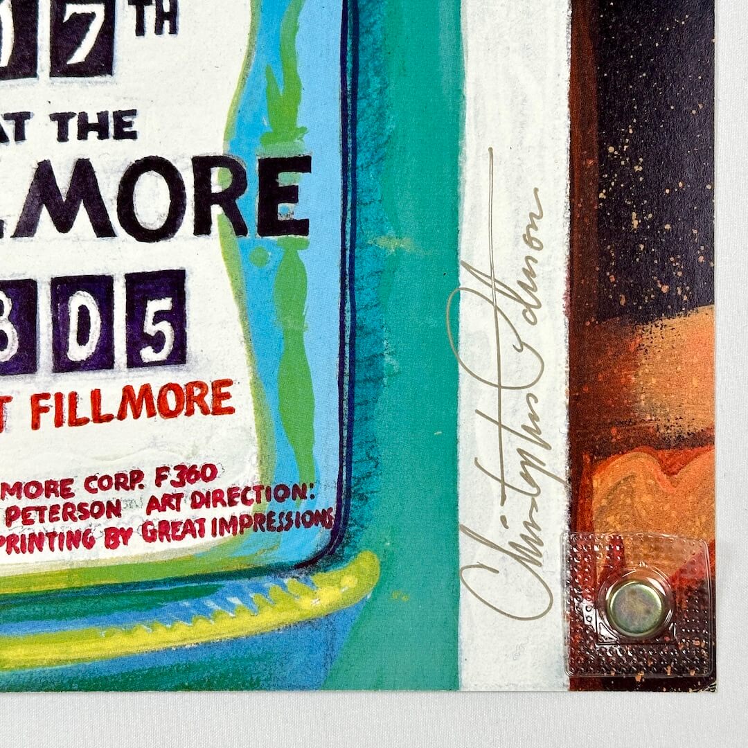 Bottom right corner of poster with minor corner wear and artist signature. 