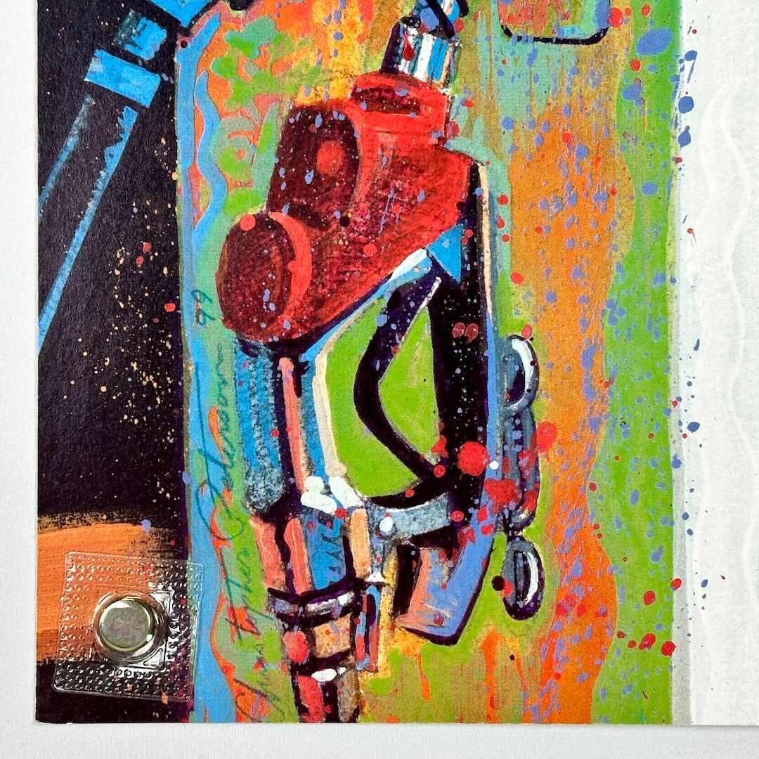 Bottom left corner of poster with crisp corner and clean edges. 