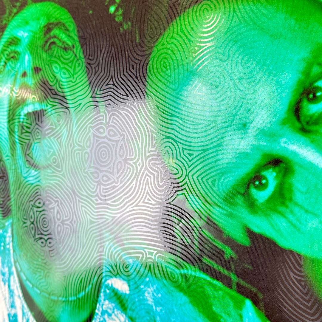 Abstract design with green and blue colors on a textured background