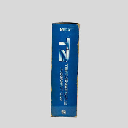 Blue box with 'NECA' and 'Terminator 2' branding on a white background