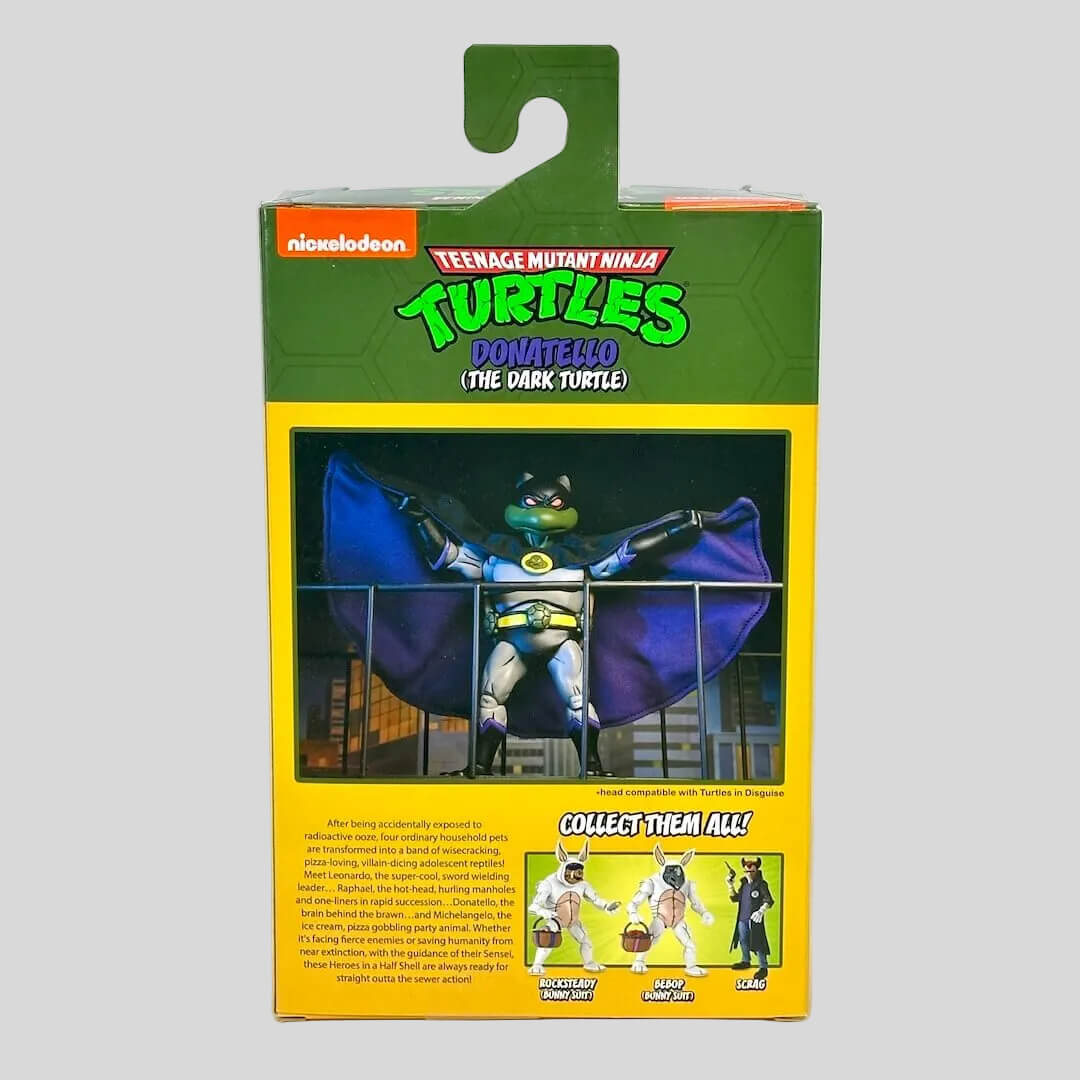 Boxed Teenage Mutant Ninja Turtles action figure with green turtle on a white background