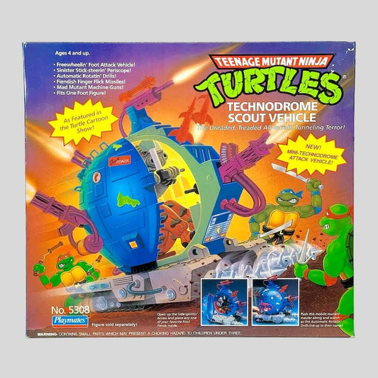 Box of Teenage Mutant Ninja Turtles Technodrome Scout Vehicle on a white background