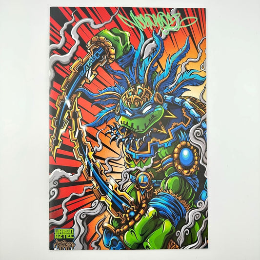 Colorful dragon illustration with intricate details on a red background