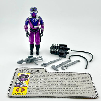 GI Joe action figure with accessories and card against white background. 