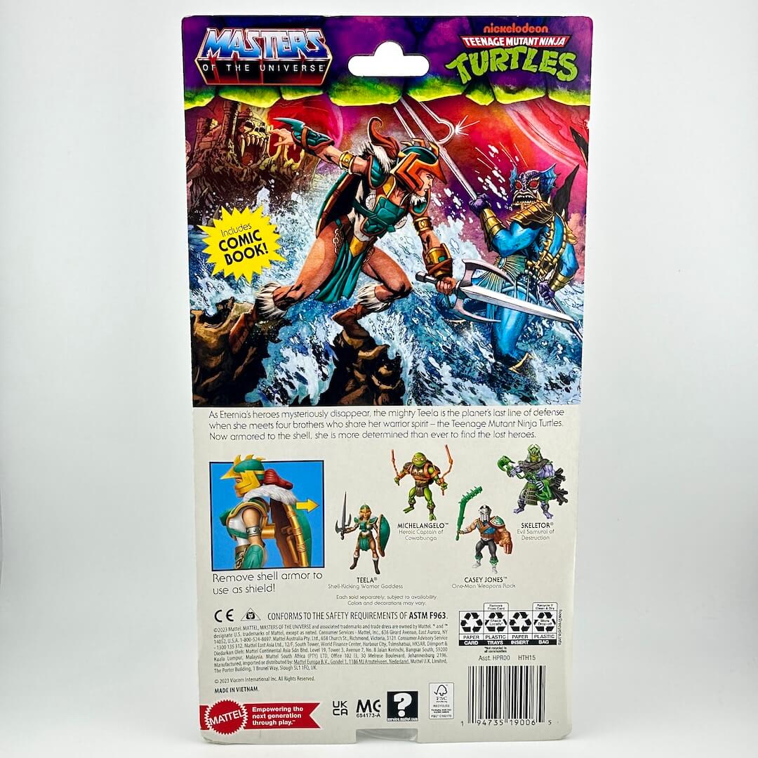 Back of action figure packaging with more information on product line and manufacturer. 