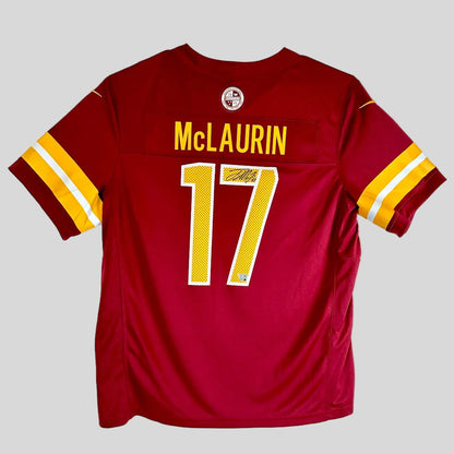 A red football jersey with 'McLAURIN' and the number '17' printed in yellow on the back, yellow and white striped sleeves.
