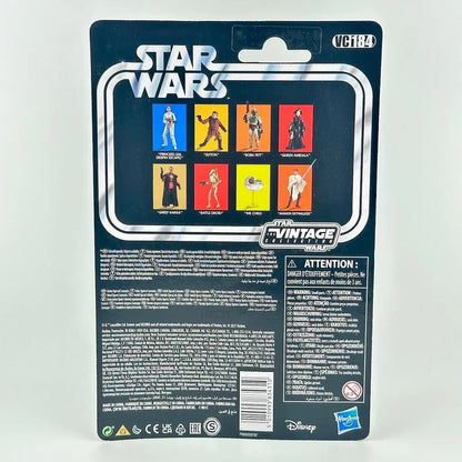 Back of a Star Wars Action Figure blister  package, featuring product information and images of other available figures. 
