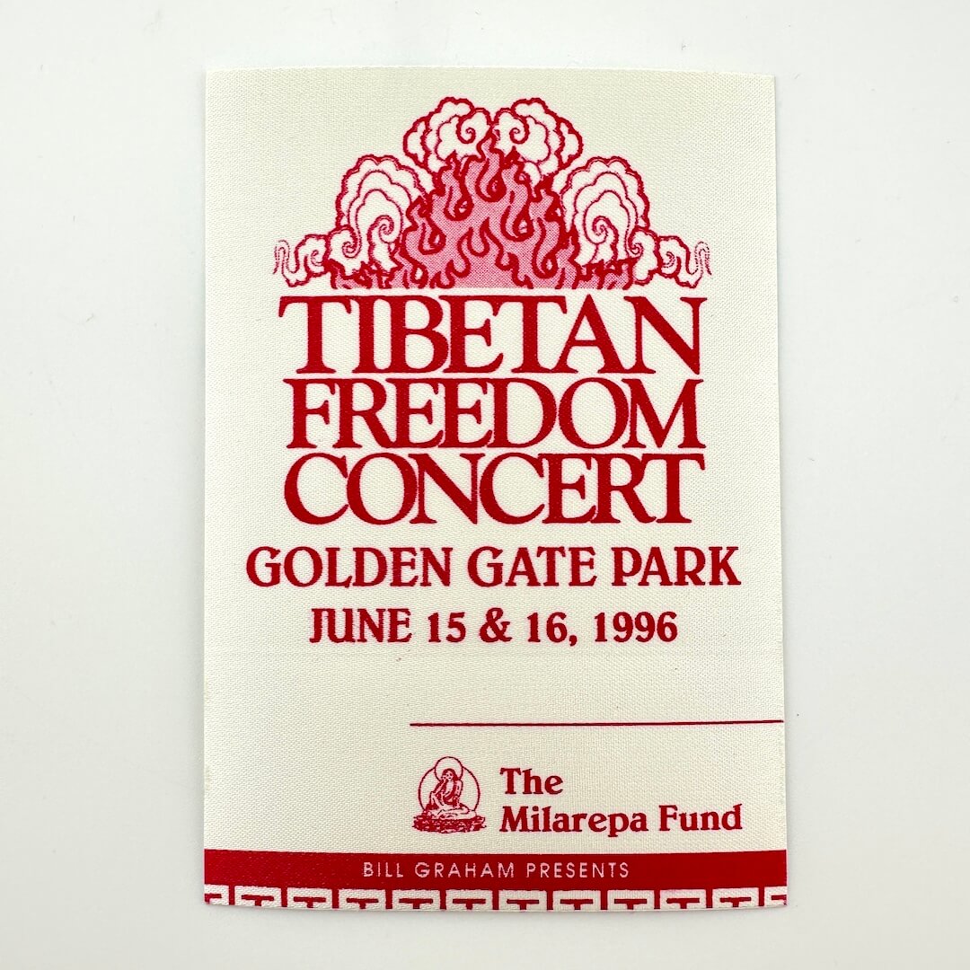 Ticket for Tibetan Freedom Concert at Golden Gate Park in 1996 with red text on a white background.
