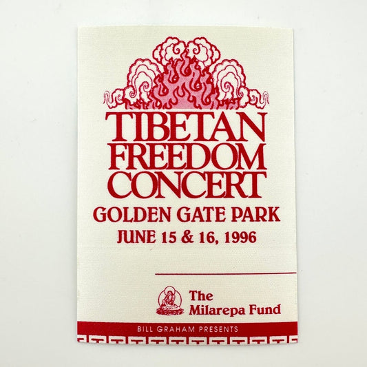 Ticket for Tibetan Freedom Concert at Golden Gate Park in 1996 with red text on a white background.