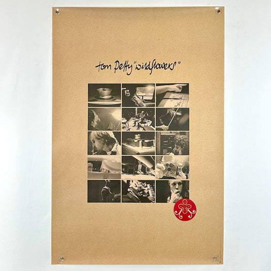 Poster of album cover with black and white photos and text on a brown background