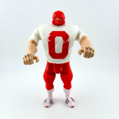Action figure in a red and white outfit with a large number '0' on a white background