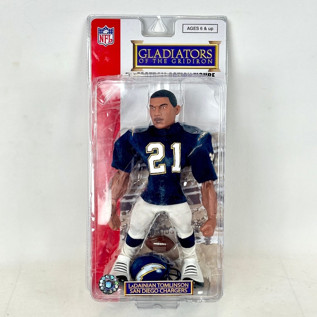 Action figure of a football player in packaging with NFL branding