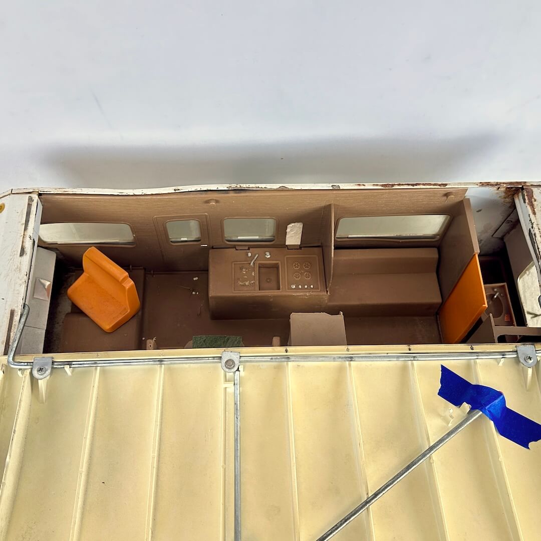 Interior of toy RV to show furniture. 