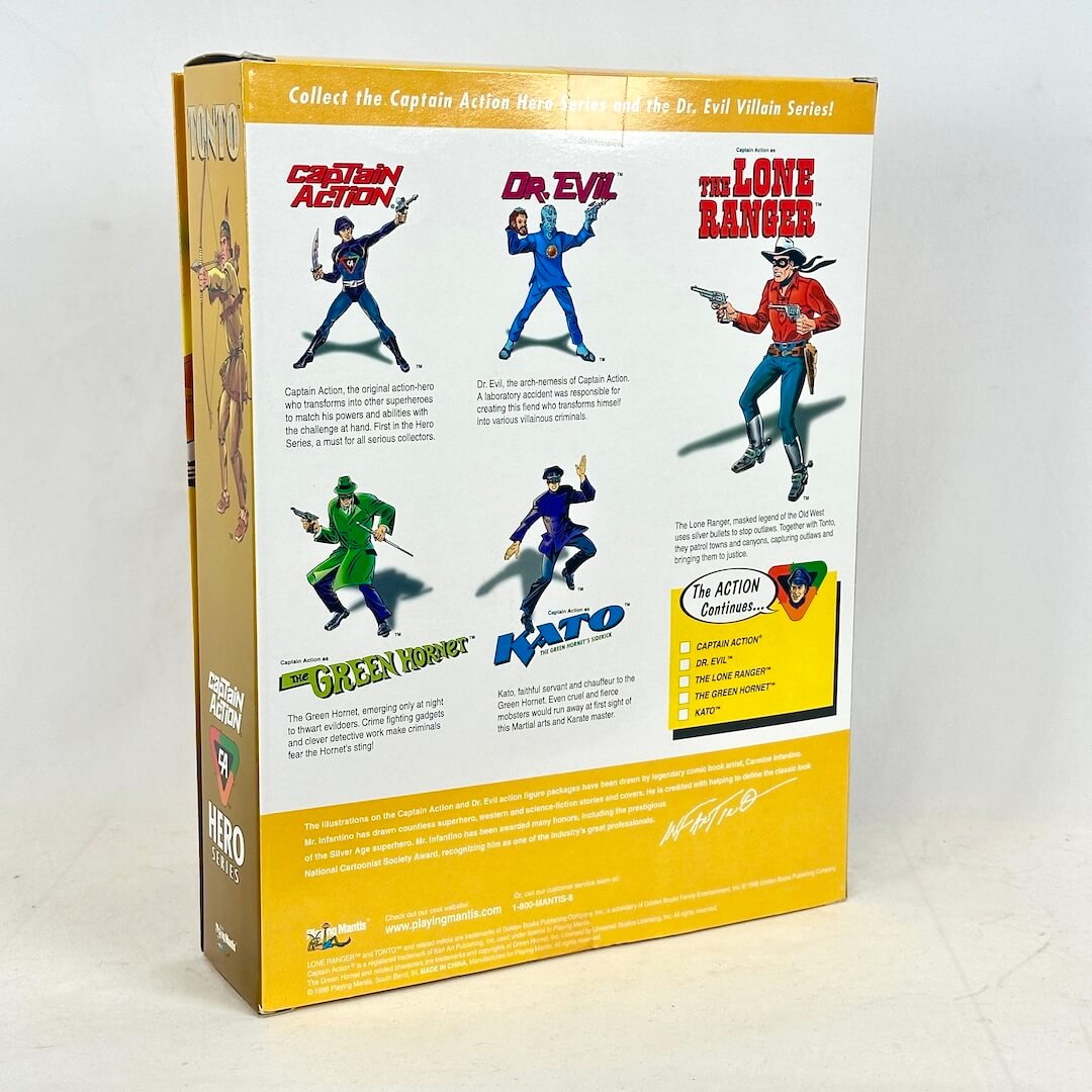 Back of a toy action figure box featuring various characters with yellow background