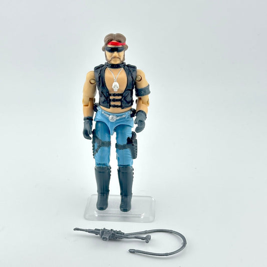 Action figure with tactical gear and weapon on a white background