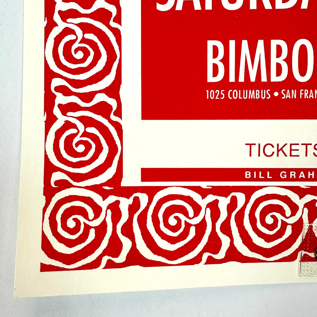 Bottom left corner of poster in excellent condition with sharp corner and clean edges. 