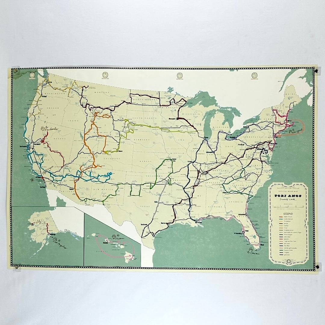 Vintage-style map of the United States with labeled routes on a white background