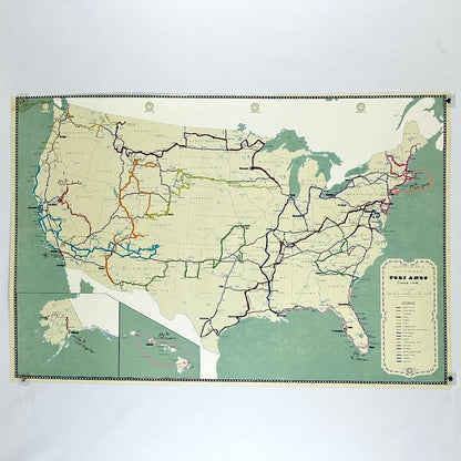 Vintage-style map of the United States with labeled routes on a white background