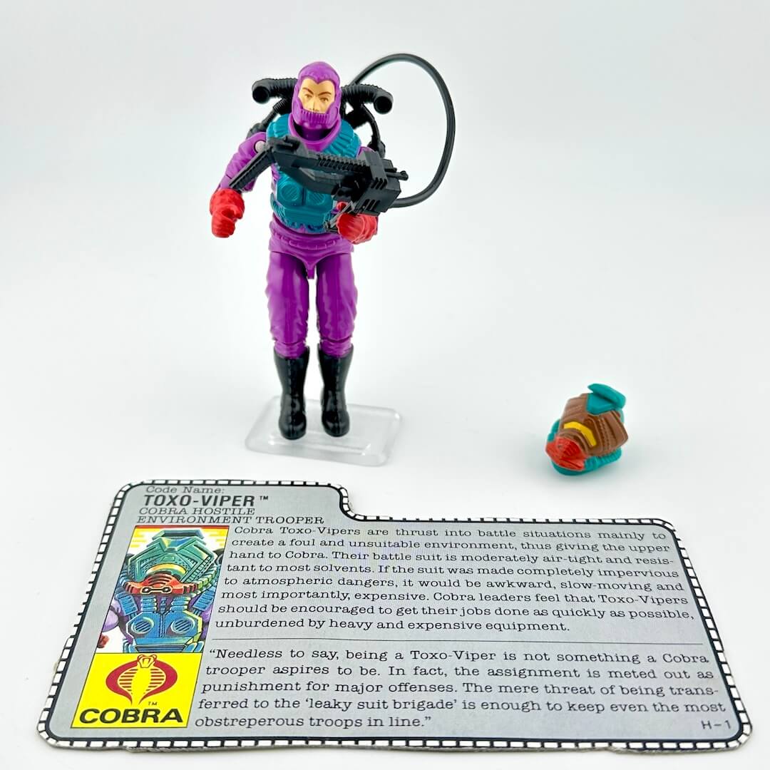 Toy figure of Toxo-Viper with a card and small accessory on a white background