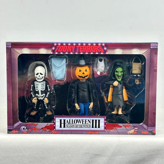 Boxed set of Halloween-themed action figures with 'Toony Terrors' branding on a white background.