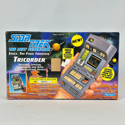 Star Trek Tricorder toy packaging on a gray background