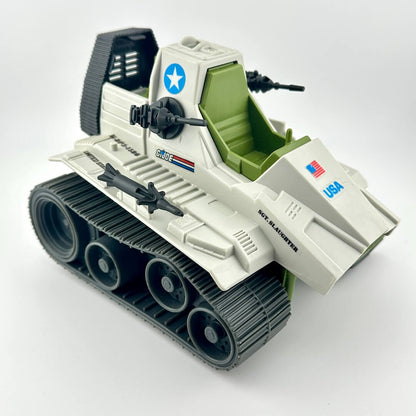 Toy tank model with USA branding on a white background