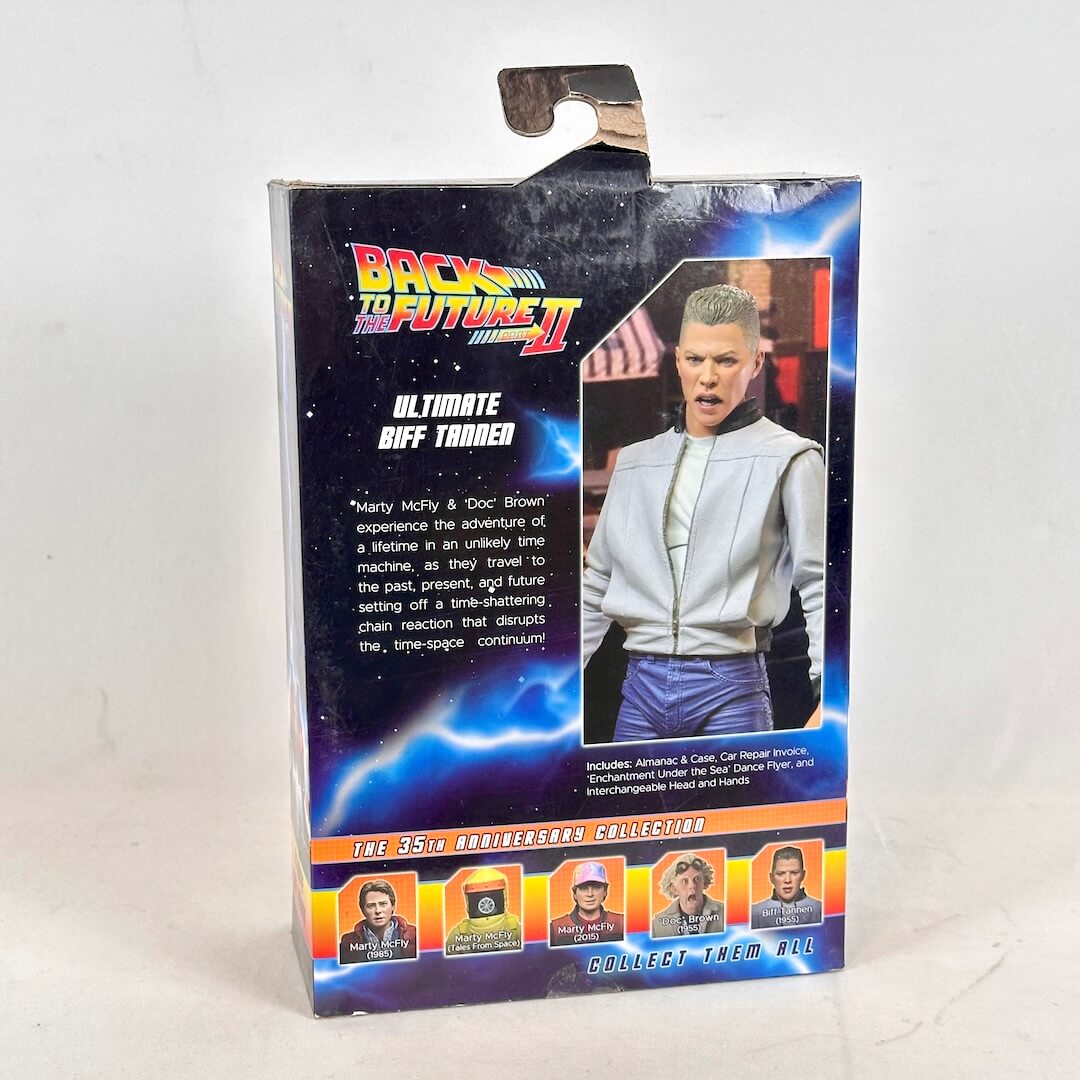 Back to the Future II action figure packaging with character image and text on a white background