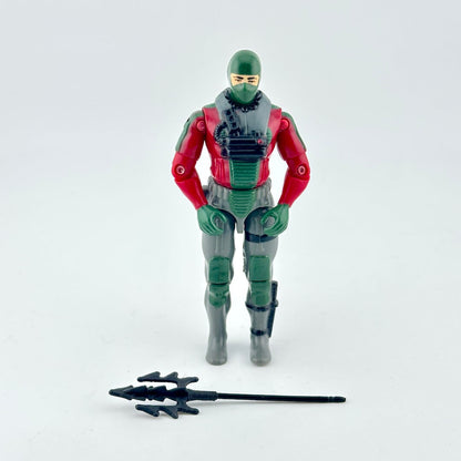 GI Joe action figure in green and red wetsuit with green mask and black accessory on white background. 