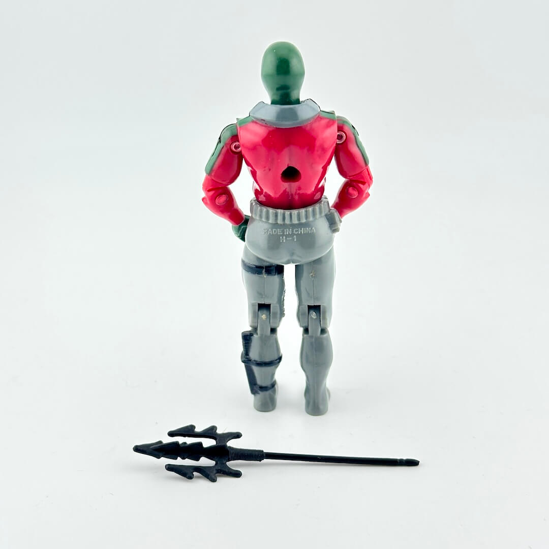 GI Joe action figure in green and red wetsuit with green mask and black accessory on white background. 