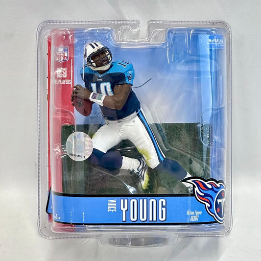 Action figure in packaging with NFL branding on a white background
