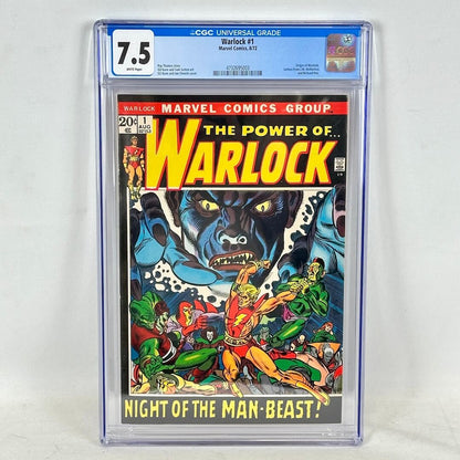 Plastic encapsulated comic book featuring Warlock character and CGC banner on white background. 